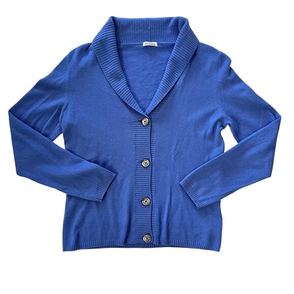 Malo Blue Cashmere Shawl Collar Plunge V-Neck Womens Cardigan Sweater Size 42 IT - Picture 1 of 8